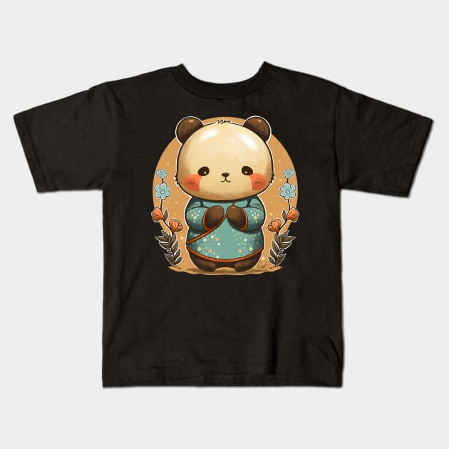 Good Fortune Bear Kids T-Shirt by ArtDiggs